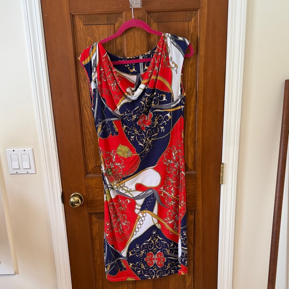 Elegant Red and Blue Women's Midi Dress